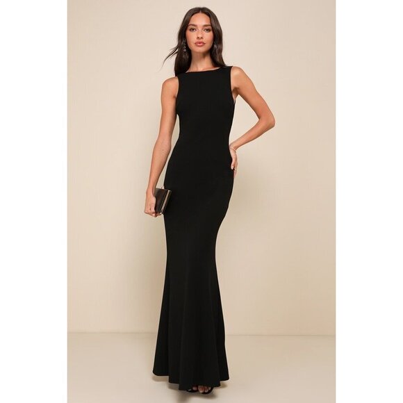 Lulus Love In Your Eyes Black Knotted Mermaid Maxi Dress - Size XL - Picture 1 of 1
